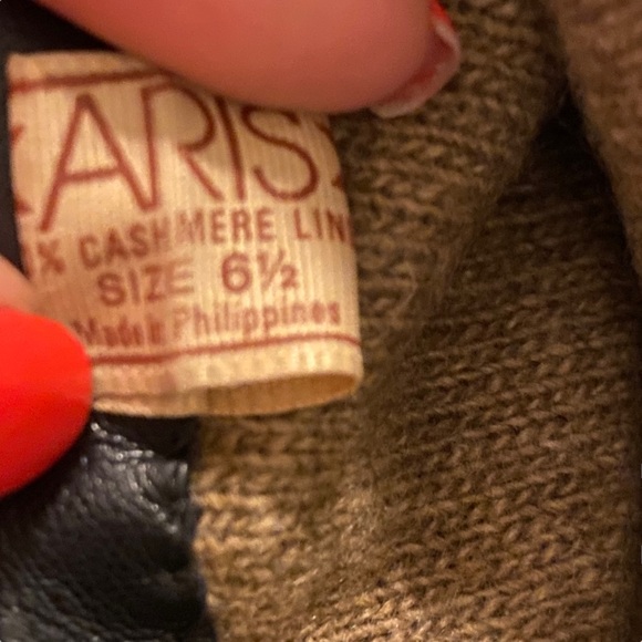 Vintage Aris Black Leather Gloves 100% Cashmere Lining Size 6.5 - Picture 5 of 9